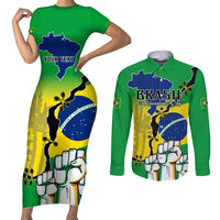 Personalised Brasil Couples Matching Short Sleeve Bodycon Dress and Long Sleeve Button Shirts Feliz Dia da Independencia LT9 - Wonder Print Shop