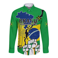Personalised Brasil Long Sleeve Button Shirt Feliz Dia da Independencia - Wonder Print Shop