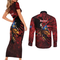 Personalized Kosova Albanian Roots Couples Matching Short Sleeve Bodycon Dress and Long Sleeve Button Shirt Kosova Albanian Eagle Flag - Wonder Print Shop