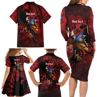 Personalized Kosova Albanian Roots Family Matching Long Sleeve Bodycon Dress and Hawaiian Shirt Kosova Albanian Eagle Flag - Wonder Print Shop