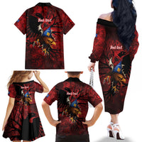 Personalized Kosova Albanian Roots Family Matching Off The Shoulder Long Sleeve Dress and Hawaiian Shirt Kosova Albanian Eagle Flag - Wonder Print Shop