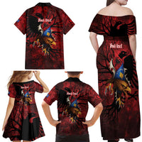 Personalized Kosova Albanian Roots Family Matching Off Shoulder Maxi Dress and Hawaiian Shirt Kosova Albanian Eagle Flag - Wonder Print Shop