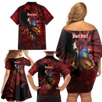 Personalized Kosova Albanian Roots Family Matching Off Shoulder Short Dress and Hawaiian Shirt Kosova Albanian Eagle Flag - Wonder Print Shop