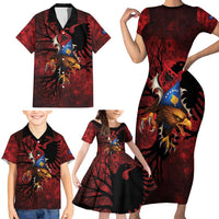 Personalized Kosova Albanian Roots Family Matching Short Sleeve Bodycon Dress and Hawaiian Shirt Kosova Albanian Eagle Flag - Wonder Print Shop