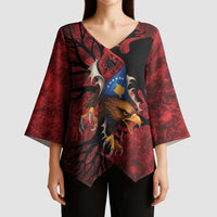 Personalized Kosova Albanian Roots Kimono Sleeve Blouse Kosova Albanian Eagle Flag - Wonder Print Shop