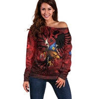 Personalized Kosova Albanian Roots Off Shoulder Sweater Kosova Albanian Eagle Flag - Wonder Print Shop