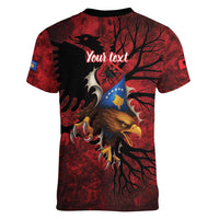 Personalized Kosova Albanian Roots Women V-Neck T-Shirt Kosova Albanian Eagle Flag - Wonder Print Shop