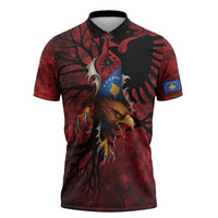 Personalized Kosova Albanian Roots Zipper Polo Shirt Kosova Albanian Eagle Flag - Wonder Print Shop