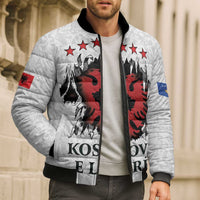 Personalized Kosova E Lire Bomber Puffer Jacket Kosova Albanian Flag - Wonder Print Shop