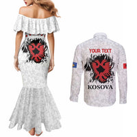 Personalized Kosova E Lire Couples Matching Mermaid Dress and Long Sleeve Button Shirt Kosova Albanian Flag - Wonder Print Shop