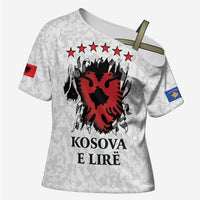 Personalized Kosova E Lire Cross Shoulder Shirt Kosova Albanian Flag - Wonder Print Shop