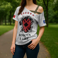 Personalized Kosova E Lire Cross Shoulder Shirt Kosova Albanian Flag - Wonder Print Shop