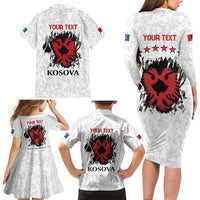 Personalized Kosova E Lire Family Matching Long Sleeve Bodycon Dress and Hawaiian Shirt Kosova Albanian Flag - Wonder Print Shop
