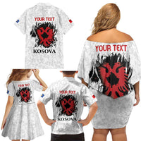 Personalized Kosova E Lire Family Matching Off Shoulder Short Dress and Hawaiian Shirt Kosova Albanian Flag - Wonder Print Shop