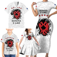 Personalized Kosova E Lire Family Matching Short Sleeve Bodycon Dress and Hawaiian Shirt Kosova Albanian Flag - Wonder Print Shop