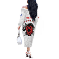 Personalized Kosova E Lire Off The Shoulder Long Sleeve Dress Kosova Albanian Flag - Wonder Print Shop
