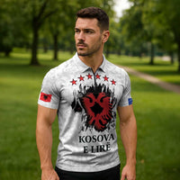 Personalized Kosova E Lire Zipper Polo Shirt Kosova Albanian Flag - Wonder Print Shop
