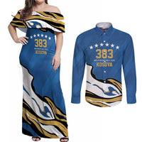 Personalized Kosova Nje Komb Nje Gjak Couples Matching Off Shoulder Maxi Dress and Long Sleeve Button Shirt Kosova 383 Independent Sice 2008 - Wonder Print Shop