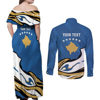 Personalized Kosova Nje Komb Nje Gjak Couples Matching Off Shoulder Maxi Dress and Long Sleeve Button Shirt Kosova 383 Independent Sice 2008 - Wonder Print Shop