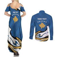 Personalized Kosova Nje Komb Nje Gjak Couples Matching Summer Maxi Dress and Long Sleeve Button Shirt Kosova 383 Independent Sice 2008 - Wonder Print Shop