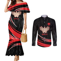 Personalized Shqipe Albania Nation Flag Couples Matching Mermaid Dress and Long Sleeve Button Shirt Kuq E Zi Tiranaproud Albanian - Wonder Print Shop