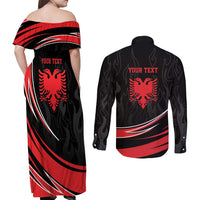 Personalized Shqipe Albania Nation Flag Couples Matching Off Shoulder Maxi Dress and Long Sleeve Button Shirt Kuq E Zi Tiranaproud Albanian - Wonder Print Shop