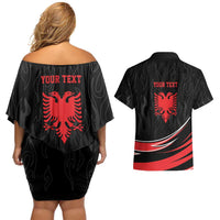 Personalized Shqipe Albania Nation Flag Couples Matching Off Shoulder Short Dress and Hawaiian Shirt Kuq E Zi Tiranaproud Albanian - Wonder Print Shop