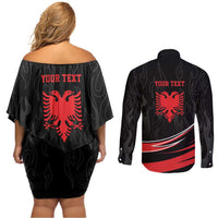 Personalized Shqipe Albania Nation Flag Couples Matching Off Shoulder Short Dress and Long Sleeve Button Shirt Kuq E Zi Tiranaproud Albanian - Wonder Print Shop