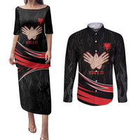 Personalized Shqipe Albania Nation Flag Couples Matching Puletasi and Long Sleeve Button Shirt Kuq E Zi Tiranaproud Albanian - Wonder Print Shop