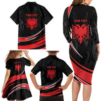 Personalized Shqipe Albania Nation Flag Family Matching Long Sleeve Bodycon Dress and Hawaiian Shirt Kuq E Zi Tiranaproud Albanian - Wonder Print Shop
