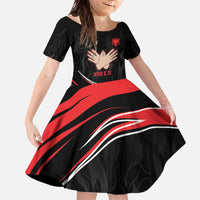 Personalized Shqipe Albania Nation Flag Family Matching Off The Shoulder Long Sleeve Dress and Hawaiian Shirt Kuq E Zi Tiranaproud Albanian - Wonder Print Shop