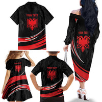 Personalized Shqipe Albania Nation Flag Family Matching Off The Shoulder Long Sleeve Dress and Hawaiian Shirt Kuq E Zi Tiranaproud Albanian - Wonder Print Shop