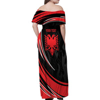Personalized Shqipe Albania Nation Flag Family Matching Off Shoulder Maxi Dress and Hawaiian Shirt Kuq E Zi Tiranaproud Albanian - Wonder Print Shop