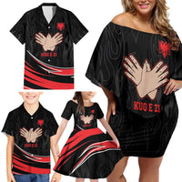 Personalized Shqipe Albania Nation Flag Family Matching Off Shoulder Short Dress and Hawaiian Shirt Kuq E Zi Tiranaproud Albanian - Wonder Print Shop