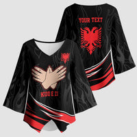 Personalized Shqipe Albania Nation Flag Kimono Sleeve Blouse Kuq E Zi Tiranaproud Albanian - Wonder Print Shop