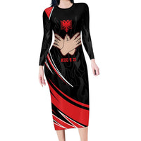Personalized Shqipe Albania Nation Flag Long Sleeve Bodycon Dress Kuq E Zi Tiranaproud Albanian - Wonder Print Shop
