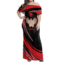 Personalized Shqipe Albania Nation Flag Off Shoulder Maxi Dress Kuq E Zi Tiranaproud Albanian - Wonder Print Shop