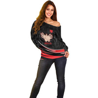 Personalized Shqipe Albania Nation Flag Off Shoulder Sweater Kuq E Zi Tiranaproud Albanian - Wonder Print Shop