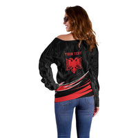 Personalized Shqipe Albania Nation Flag Off Shoulder Sweater Kuq E Zi Tiranaproud Albanian - Wonder Print Shop