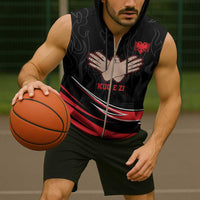 Personalized Shqipe Albania Nation Flag Sleeveless Zip Hoodie Kuq E Zi Tiranaproud Albanian - Wonder Print Shop