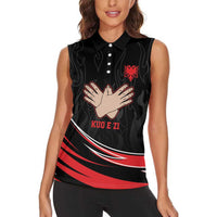 Personalized Shqipe Albania Nation Flag Women Sleeveless Polo Shirt Kuq E Zi Tiranaproud Albanian - Wonder Print Shop
