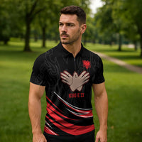 Personalized Shqipe Albania Nation Flag Zipper Polo Shirt Kuq E Zi Tiranaproud Albanian - Wonder Print Shop
