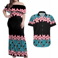 African Adenium Multiflorum Flowers Couples Matching Off Shoulder Maxi Dress and Hawaiian Shirt with Kente Style LT9 - Wonder Print Shop