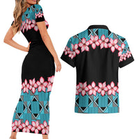 African Adenium Multiflorum Flowers Couples Matching Short Sleeve Bodycon Dress and Hawaiian Shirt with Kente Style LT9 - Wonder Print Shop