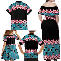 African Adenium Multiflorum Flowers Family Matching Off Shoulder Maxi Dress and Hawaiian Shirt with Kente Style LT9 - Wonder Print Shop