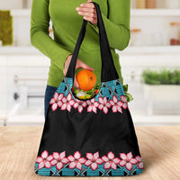 African Adenium Multiflorum Flowers Grocery Bag with Kente Style