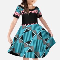 African Adenium Multiflorum Flowers Kid Short Sleeve Dress with Kente Style - Wonder Print Shop