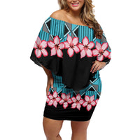 African Adenium Multiflorum Flowers Off Shoulder Short Dress with Kente Style - Wonder Print Shop