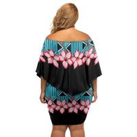 African Adenium Multiflorum Flowers Off Shoulder Short Dress with Kente Style - Wonder Print Shop