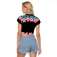 African Adenium Multiflorum Flowers Raglan Cropped T Shirt with Kente Style - Wonder Print Shop